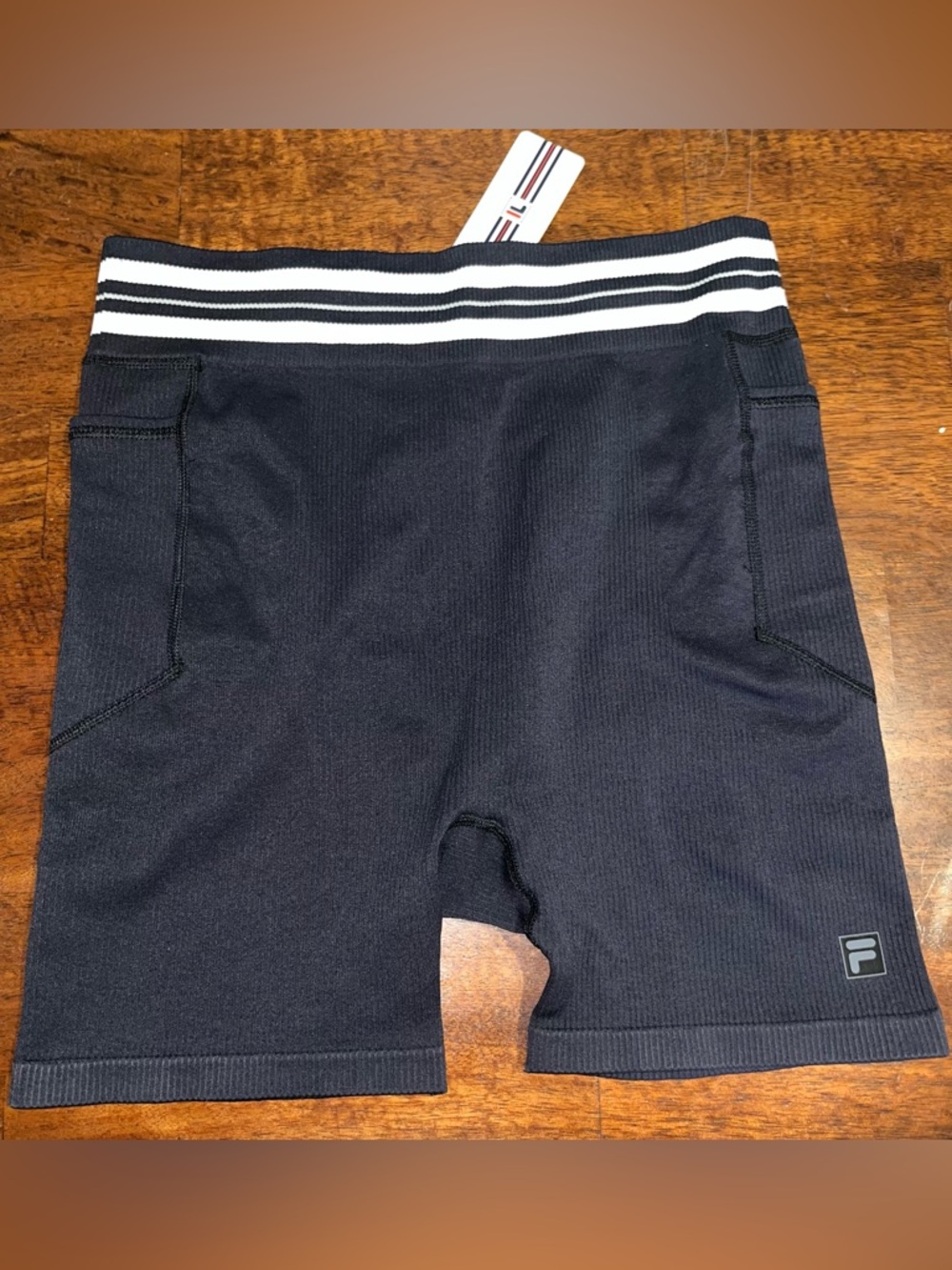 Fila Black Ribbed Shorts with Striped Waistband